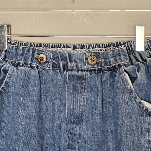 Boho Balloon Barrel Leg Cropped Blue Pull-On Slouchy Distressed Jeans - Picture 3 of 6